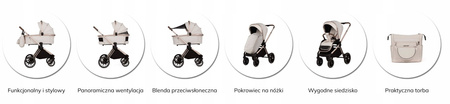 Wózek Adamex SPARK CHAMPAGNE LATTE 3w1 Fotel Astrid i-Size
