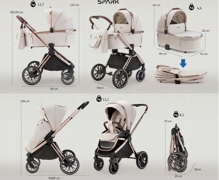 Wózek Adamex SPARK CHAMPAGNE LATTE 3w1 Fotel Astrid i-Size